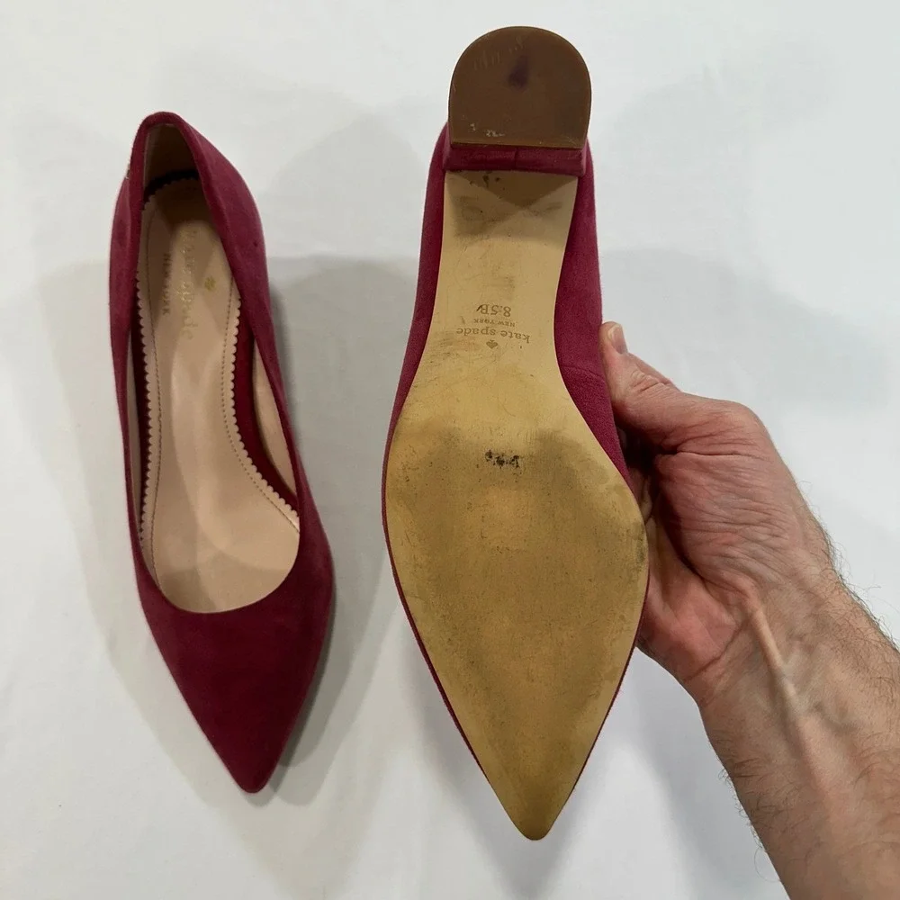 Kate Spade Moulin Pumps Womens 8.5B Pink Suede Block Heel | Classic Professional